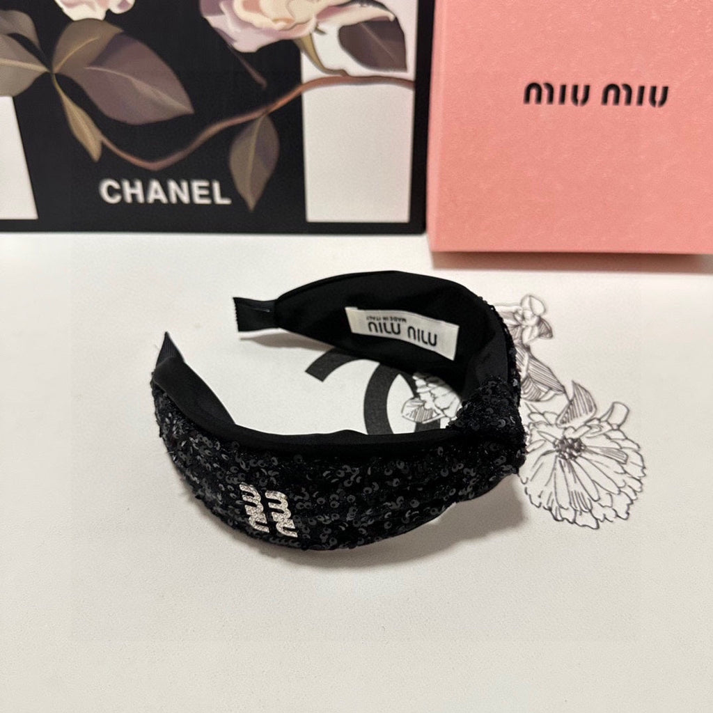 HEADBAND IN BLACK VELVET SEQUINS-EMBELLISHED 361159