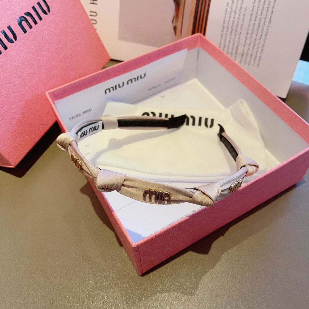 HEADBAND GOLD LOGO IN BEIGE SILK 417302